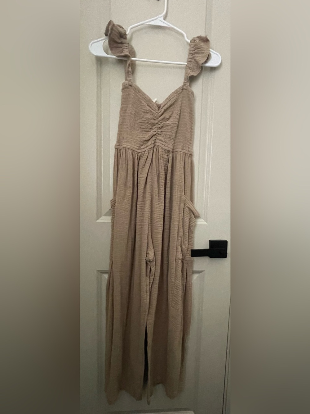 mahina Neutral Taupe Tiered Jumpsuit